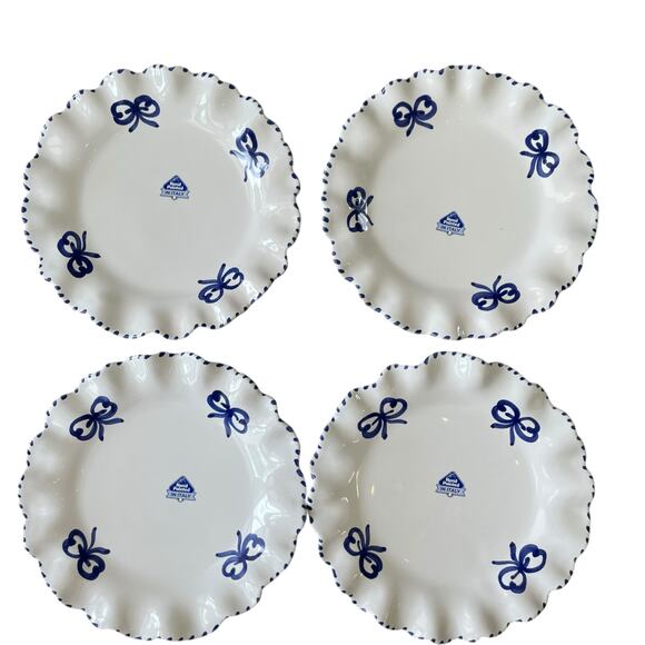 La Ceramica Italy Blue Bow Scalloped Edge Dinner Plates 10.75" Set of 4 New - Picture 5 of 13